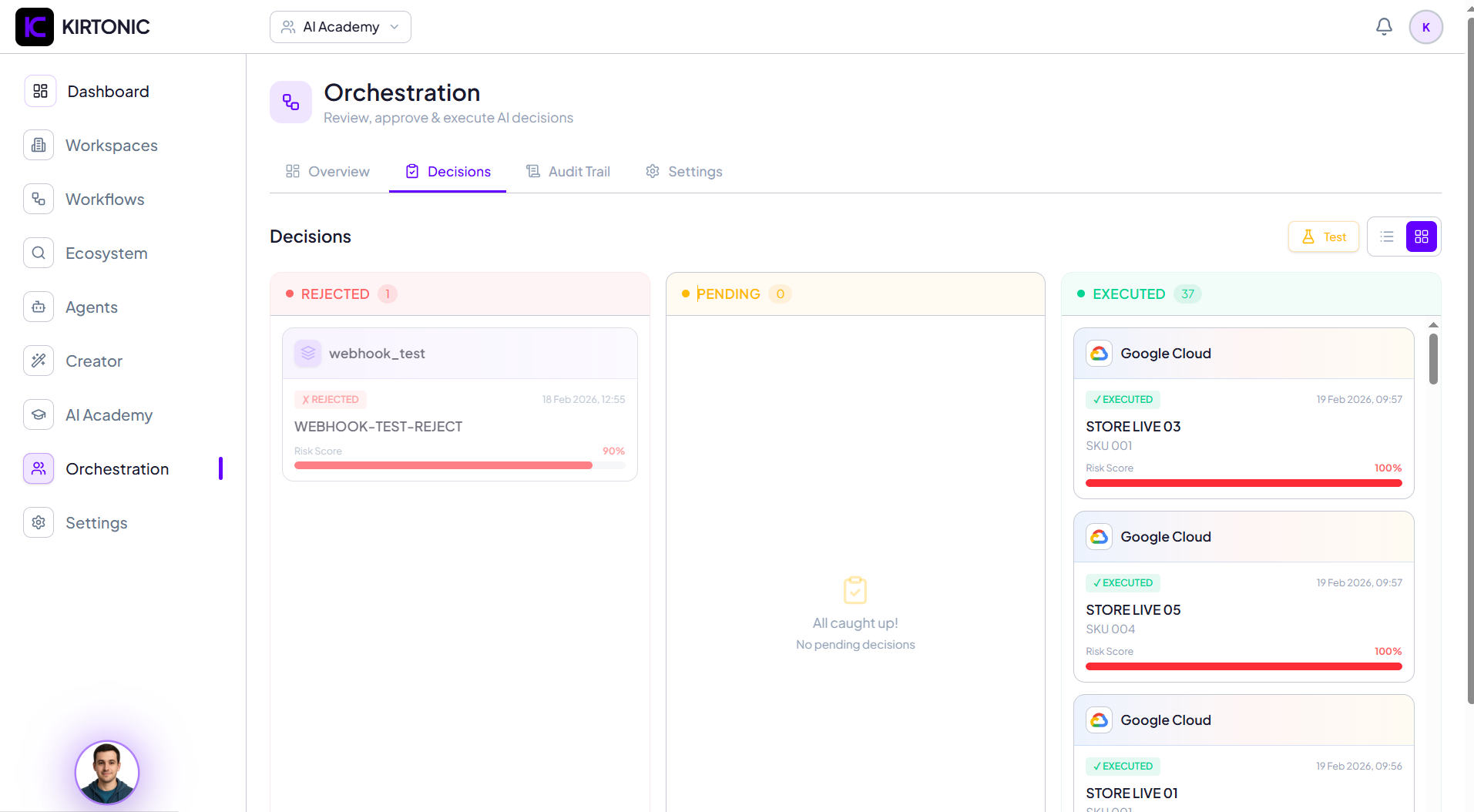 Kirtonic Orchestration - review, approve and execute AI decisions with full audit trail